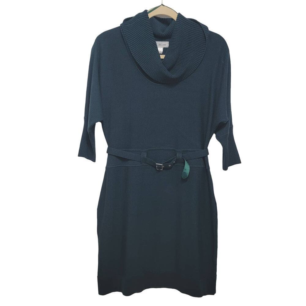 J Howard Dark Green Knit Dress XL Cowl Neck Dolman Bodycon Belt